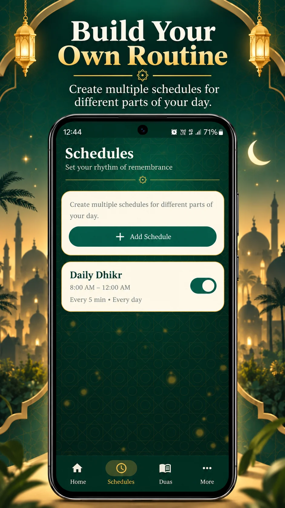 Dhikr Reminder multiple schedules screen